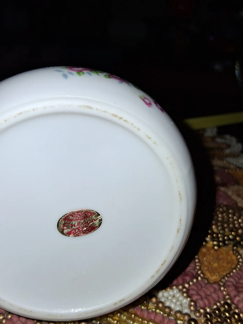 Vintage Enesco White Floral Glass Oil Lamp with Pink Rose Motif